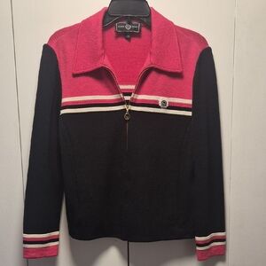 Eddie Bauer Pink and Black Striped Zip-Up Jacket